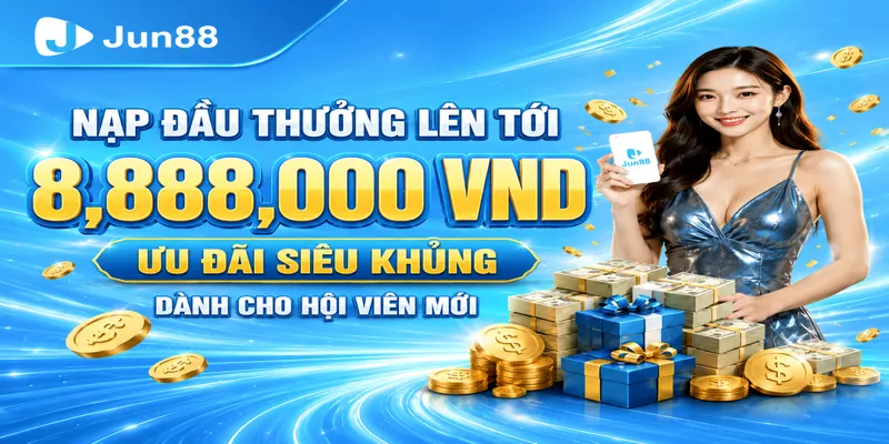 Nạp đầu thưởng lên tới 8,888,000 VND cực hot tại Jun88